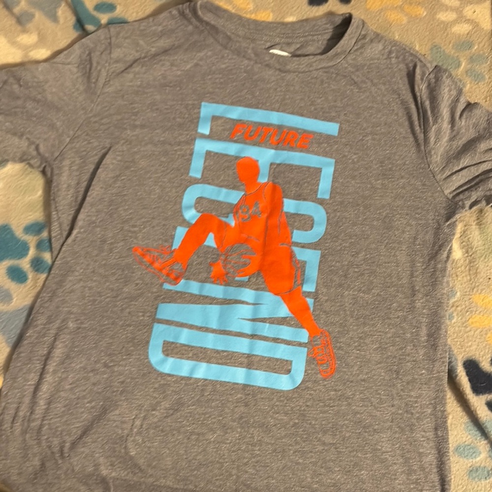 Youth Gray Graphic T-Shirt with Orange and Blue Design